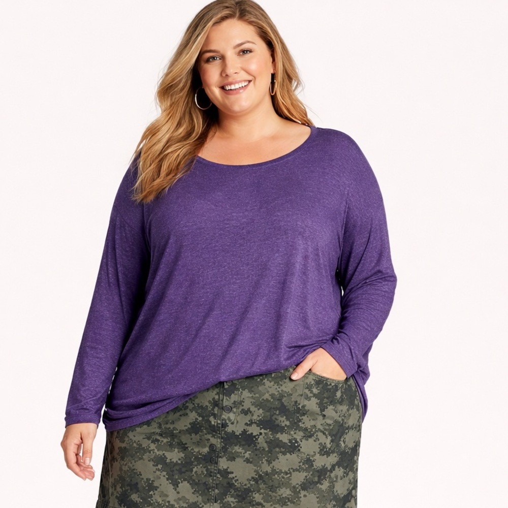 Lands End Womens Long Sleeve Split Back Top Plush Purple Violet Size 3X 24W